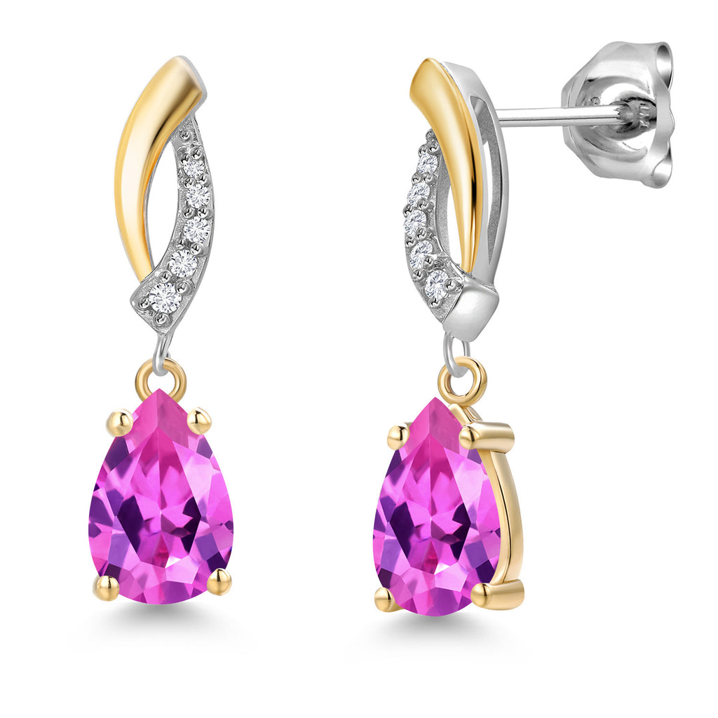 Pink Created Sapphire - September_Earrings in 925 Sterling Silver and 10K Yellow Gold