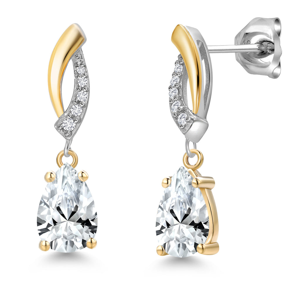 White Created Sapphire - September_Earrings in 925 Sterling Silver and 10K Yellow Gold