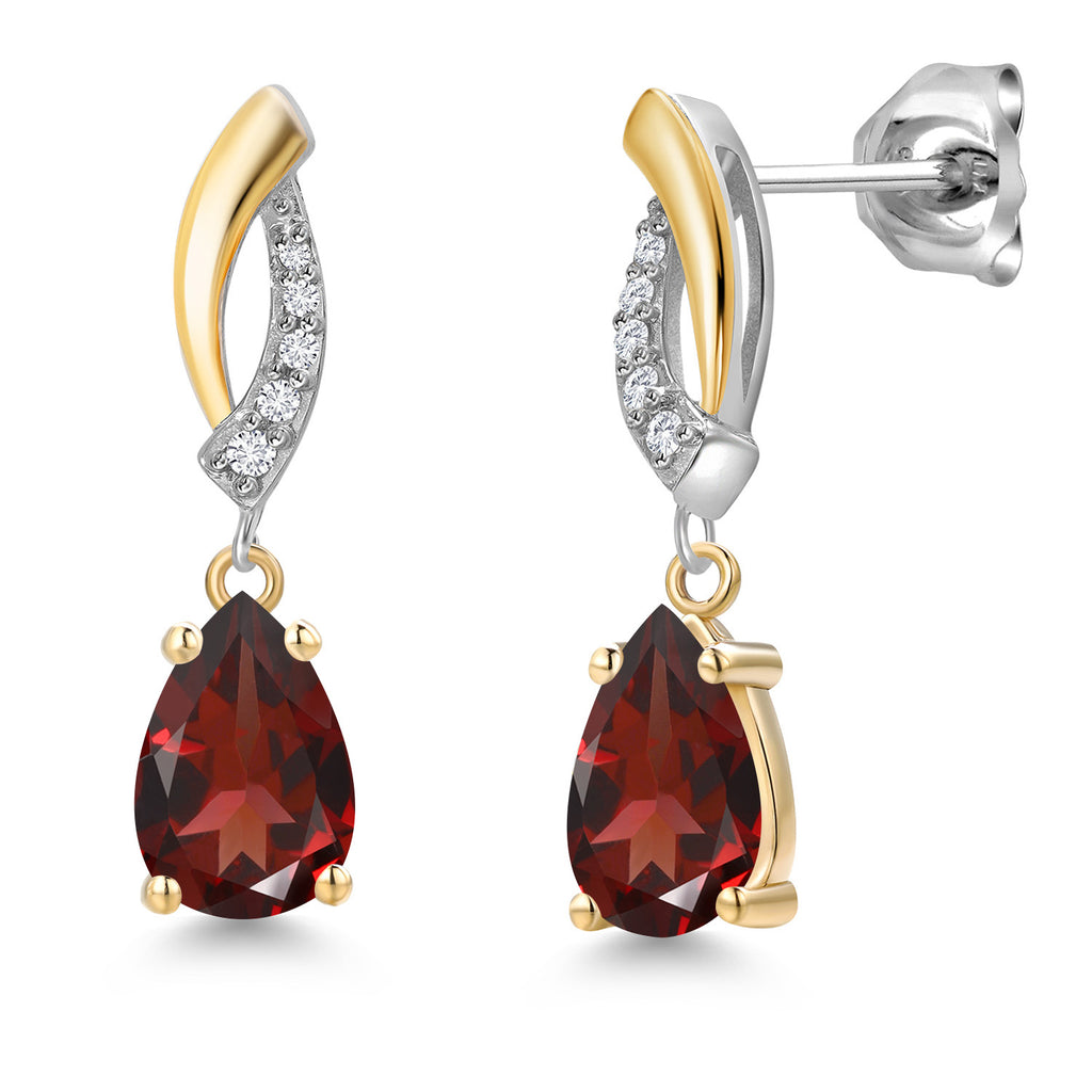 Garnet - January_Earrings in 925 Sterling Silver and 10K Yellow Gold