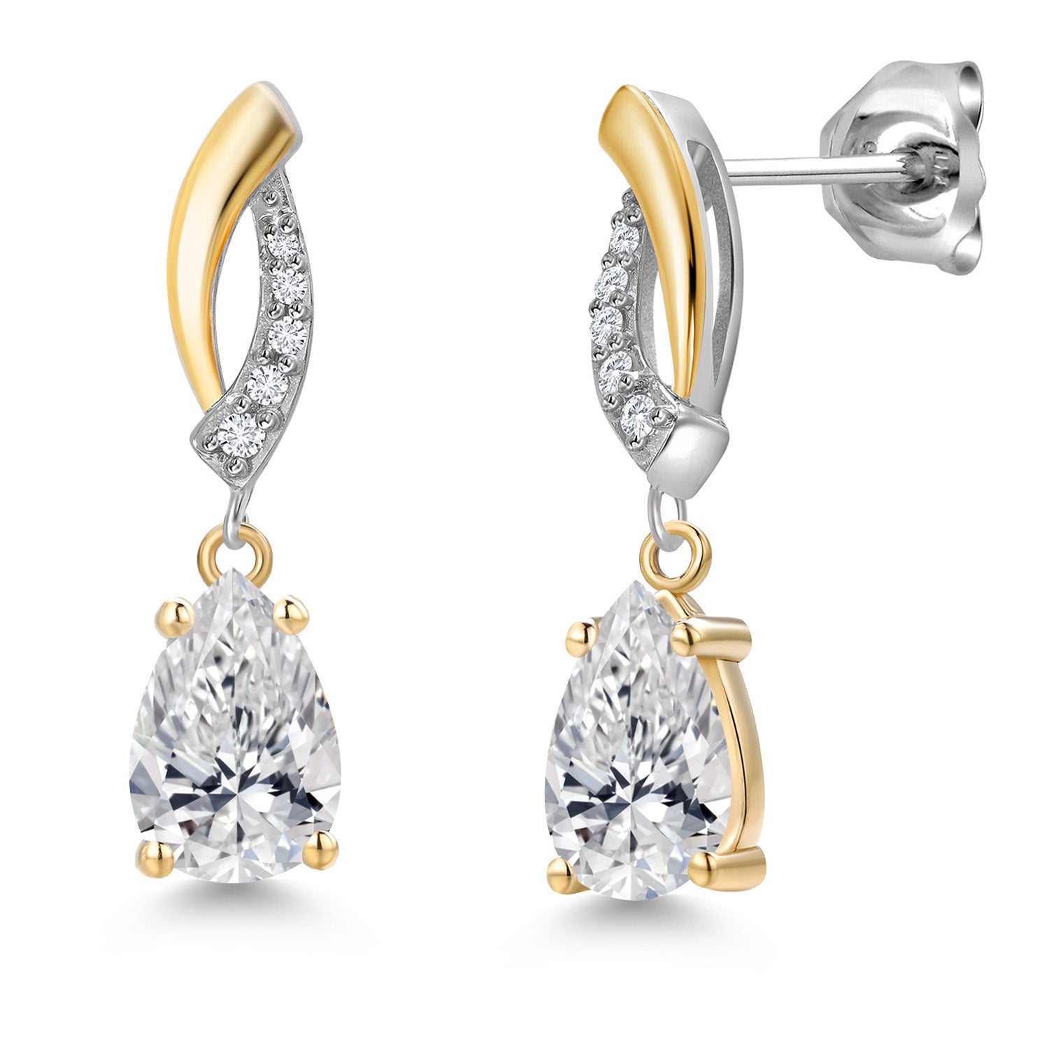 White Lab Grown Diamond - April_Earrings in 925 Sterling Silver and 10K Yellow Gold
