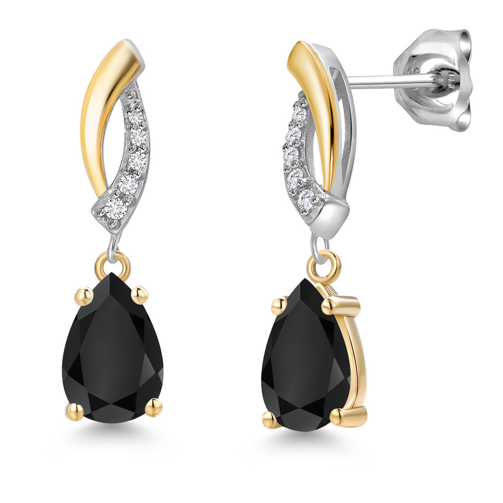 Onyx - December_Earrings in 925 Sterling Silver and 10K Yellow Gold
