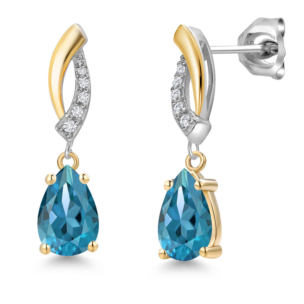 London Blue Topaz - November_Earrings in 925 Sterling Silver and 10K Yellow Gold