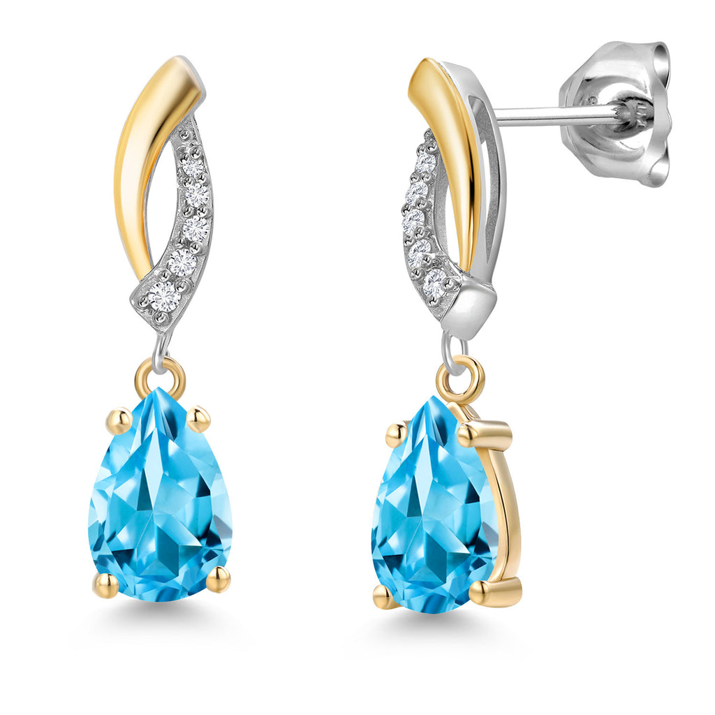 Swiss Blue Topaz - November_Earrings in 925 Sterling Silver and 10K Yellow Gold