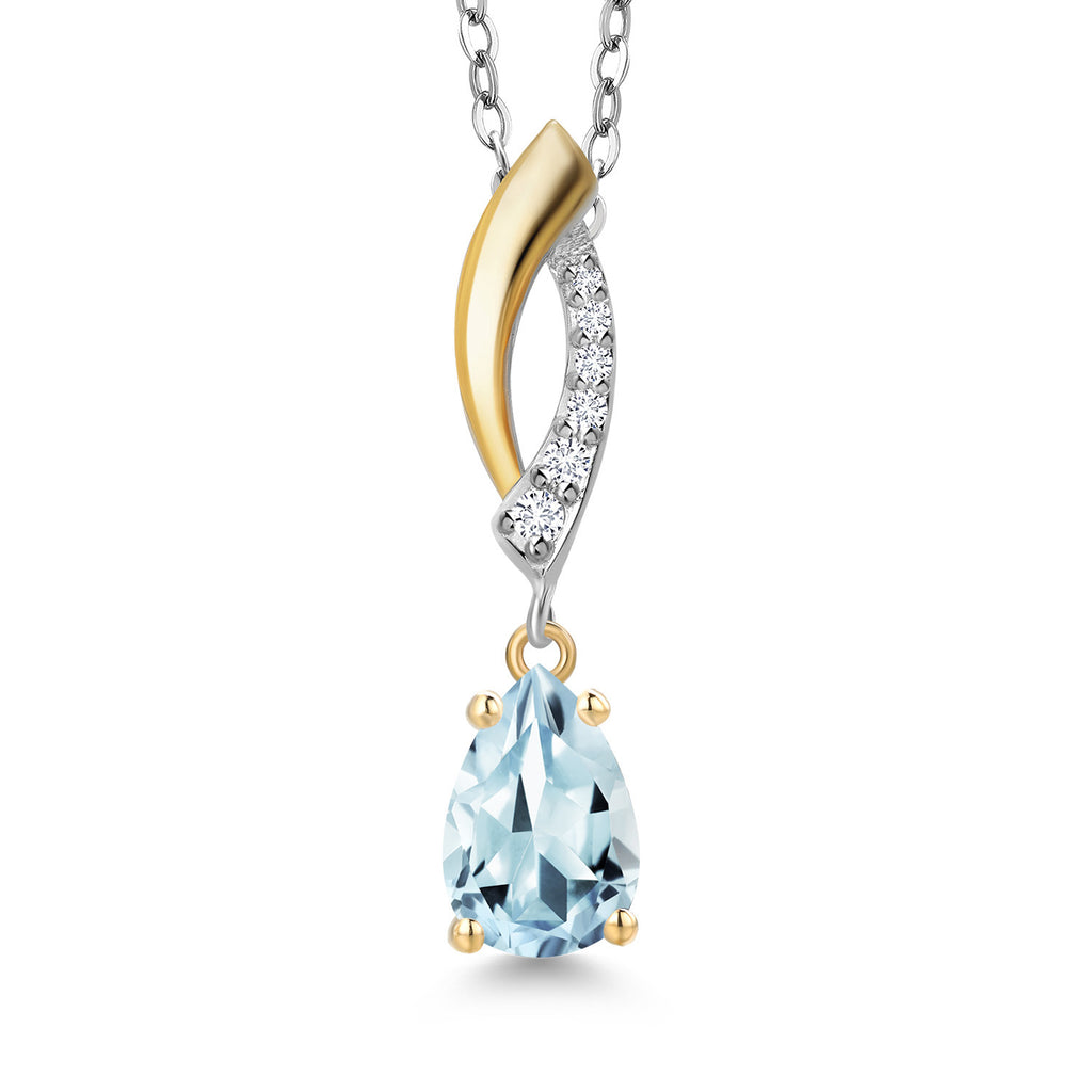 Aquamarine - March_Pendant in 925 Sterling Silver and 10K Yellow Gold