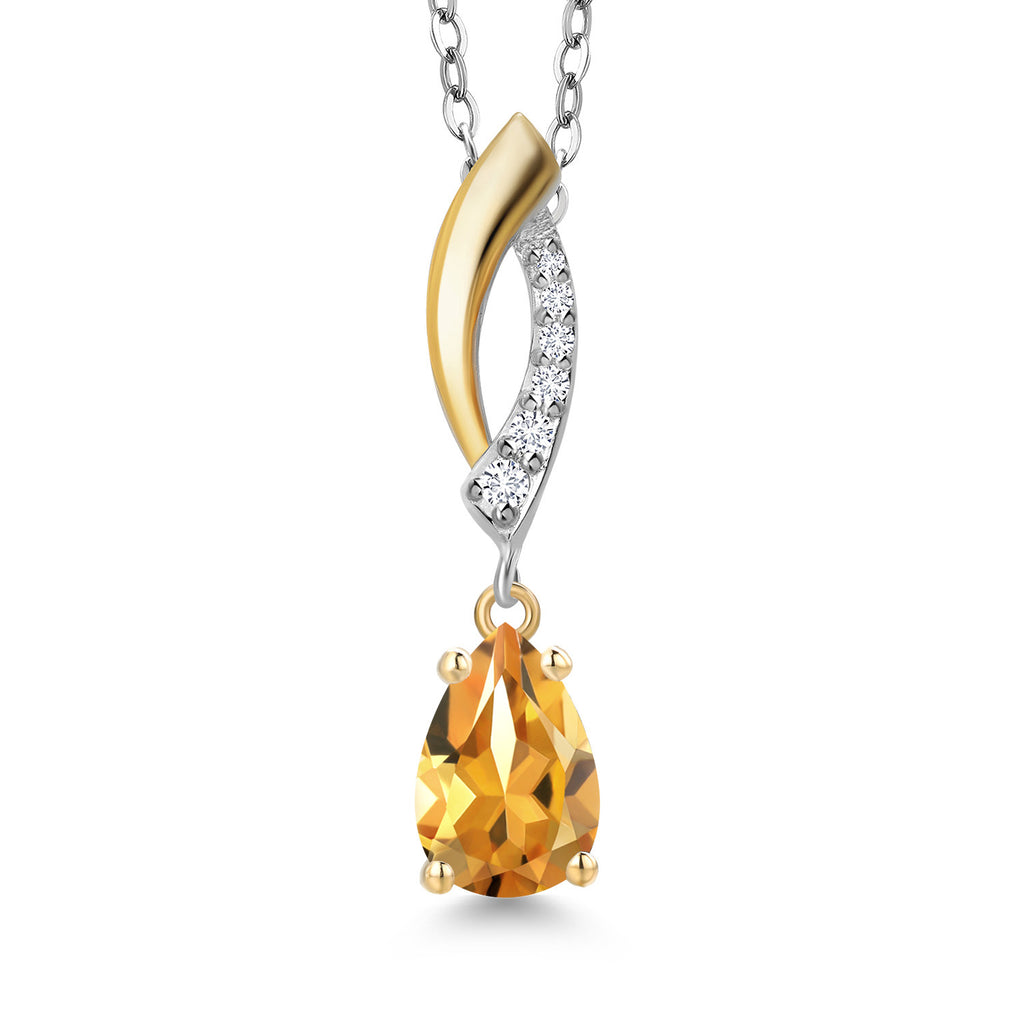 Citrine - November_Pendant in 925 Sterling Silver and 10K Yellow Gold