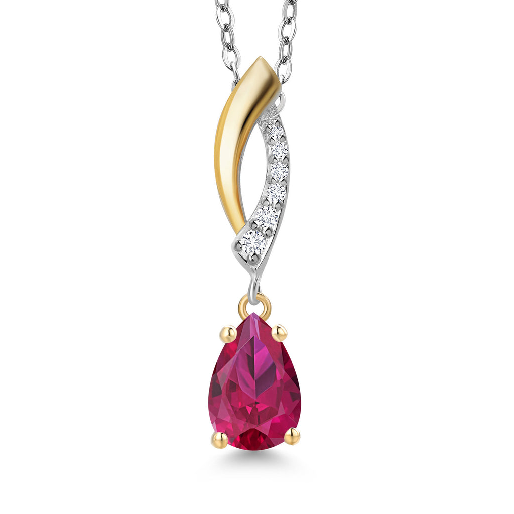 Created Ruby - July_Pendant in 925 Sterling Silver and 10K Yellow Gold