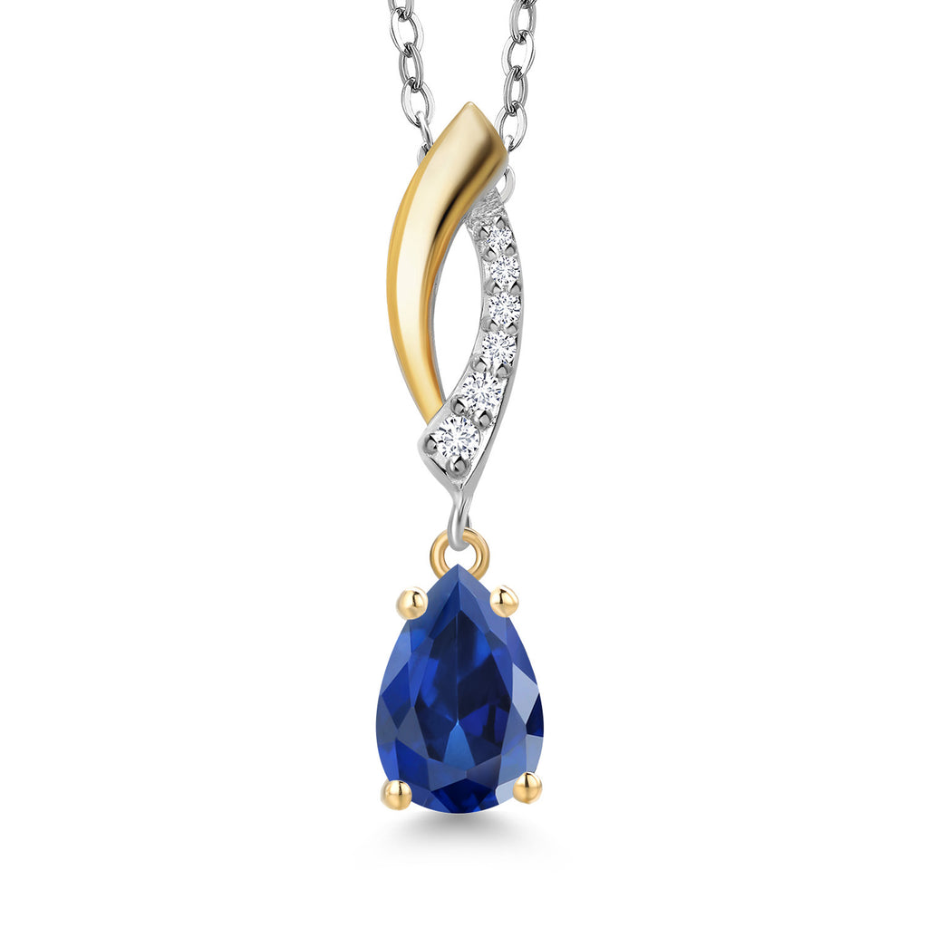 Blue Created Sapphire - September_Pendant in 925 Sterling Silver and 10K Yellow Gold
