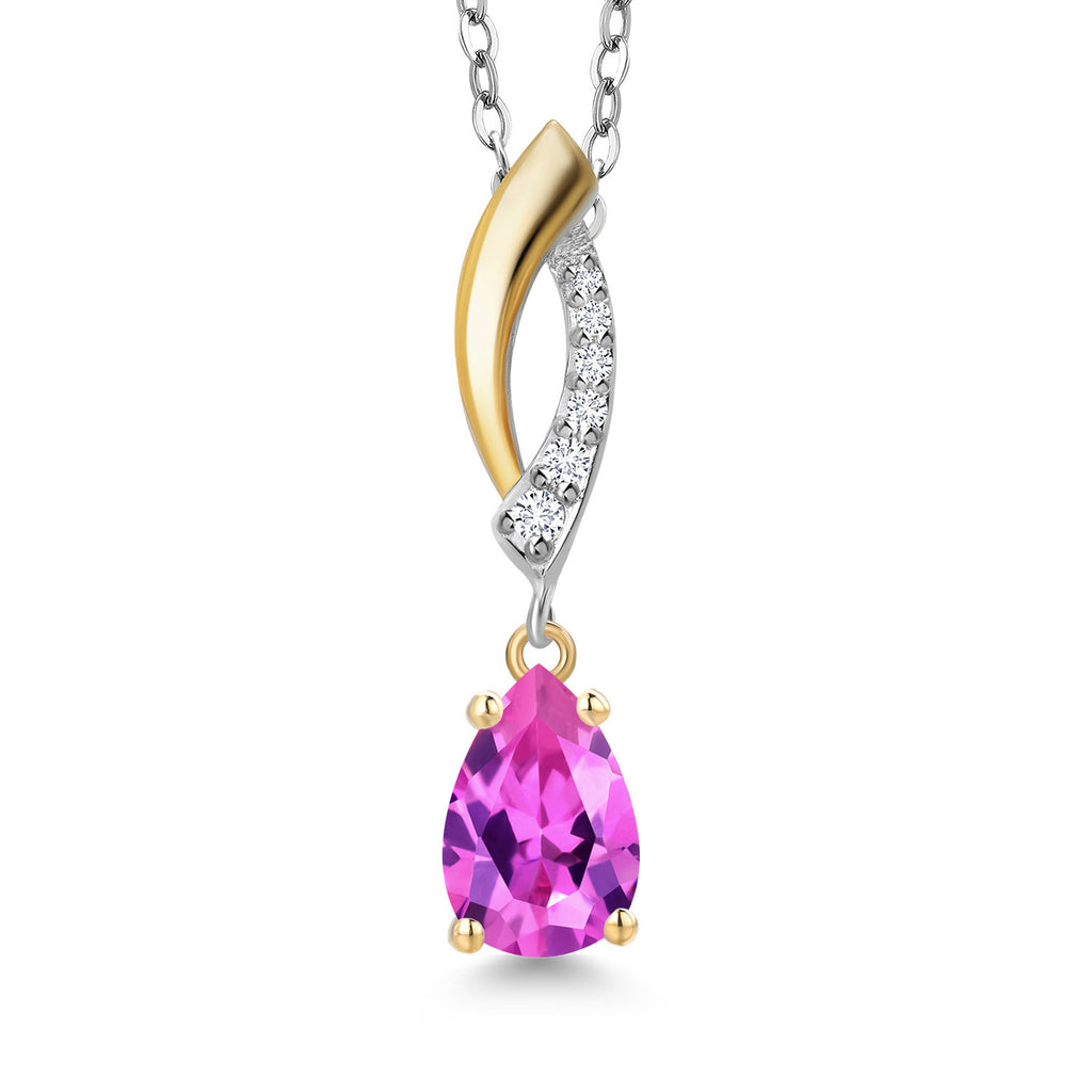 Pink Created Sapphire - September_Pendant in 925 Sterling Silver and 10K Yellow Gold
