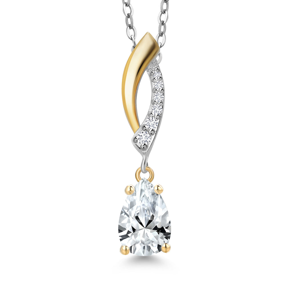White Created Sapphire - September_Pendant in 925 Sterling Silver and 10K Yellow Gold