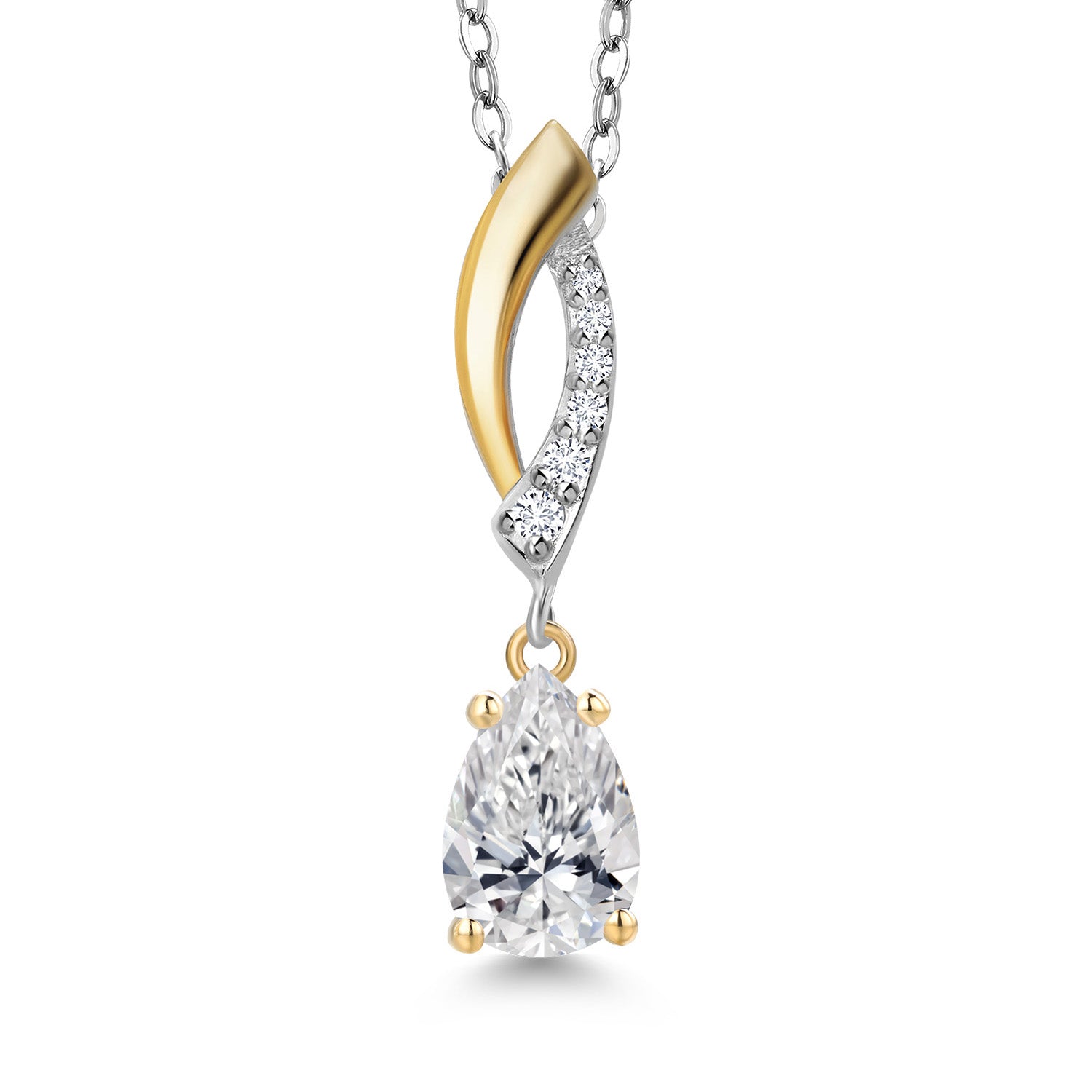 925 Silver and 10K Yellow Gold Lab Grown Diamond Teardrop Pendant Necklace for Women | 0.76 Cttw | Pear Shape 8X5MM | DEF Color | VVS-VS Clarity | With 18 Inch Chain