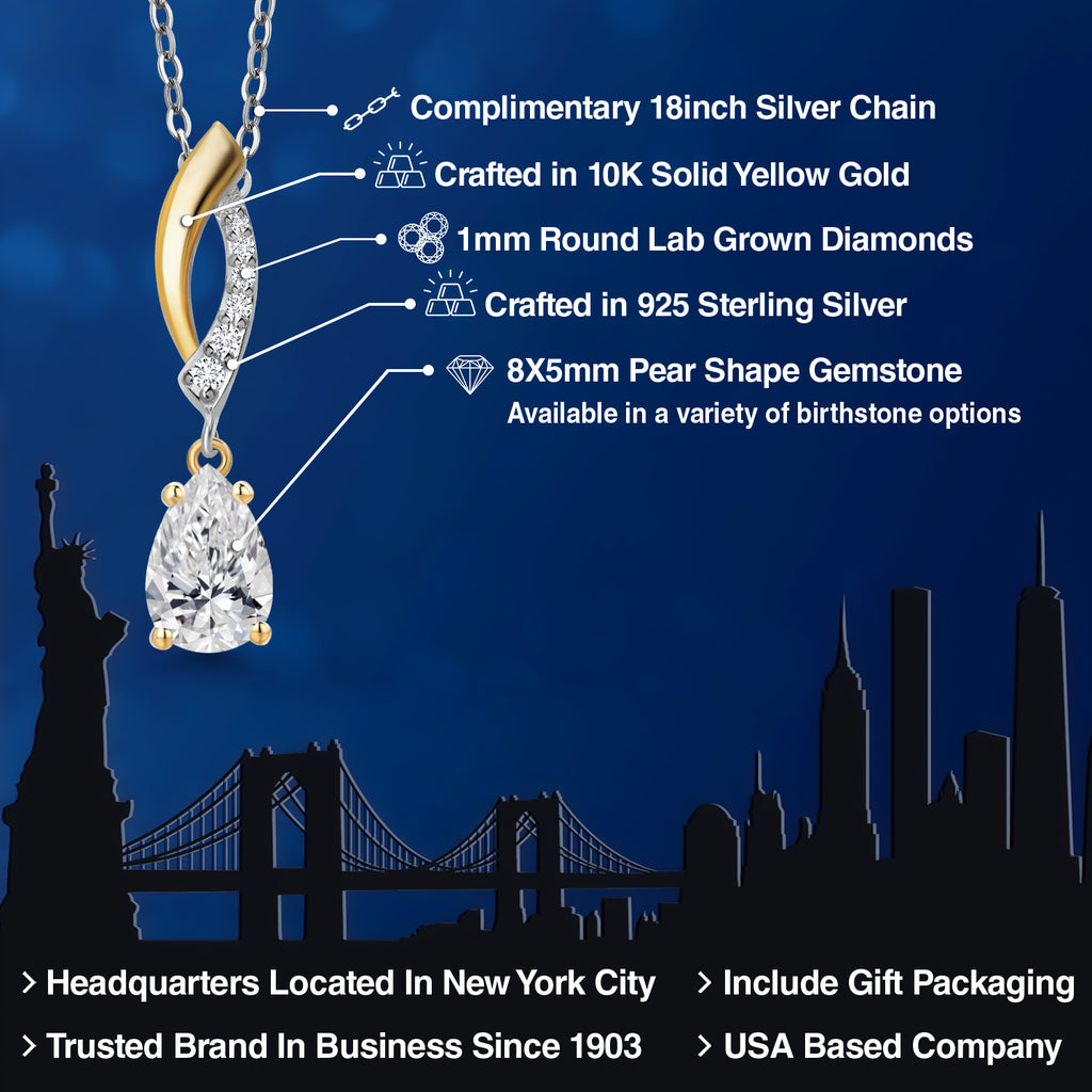 White Lab Grown Diamond - April_Pendant in 925 Sterling Silver and 10K Yellow Gold
