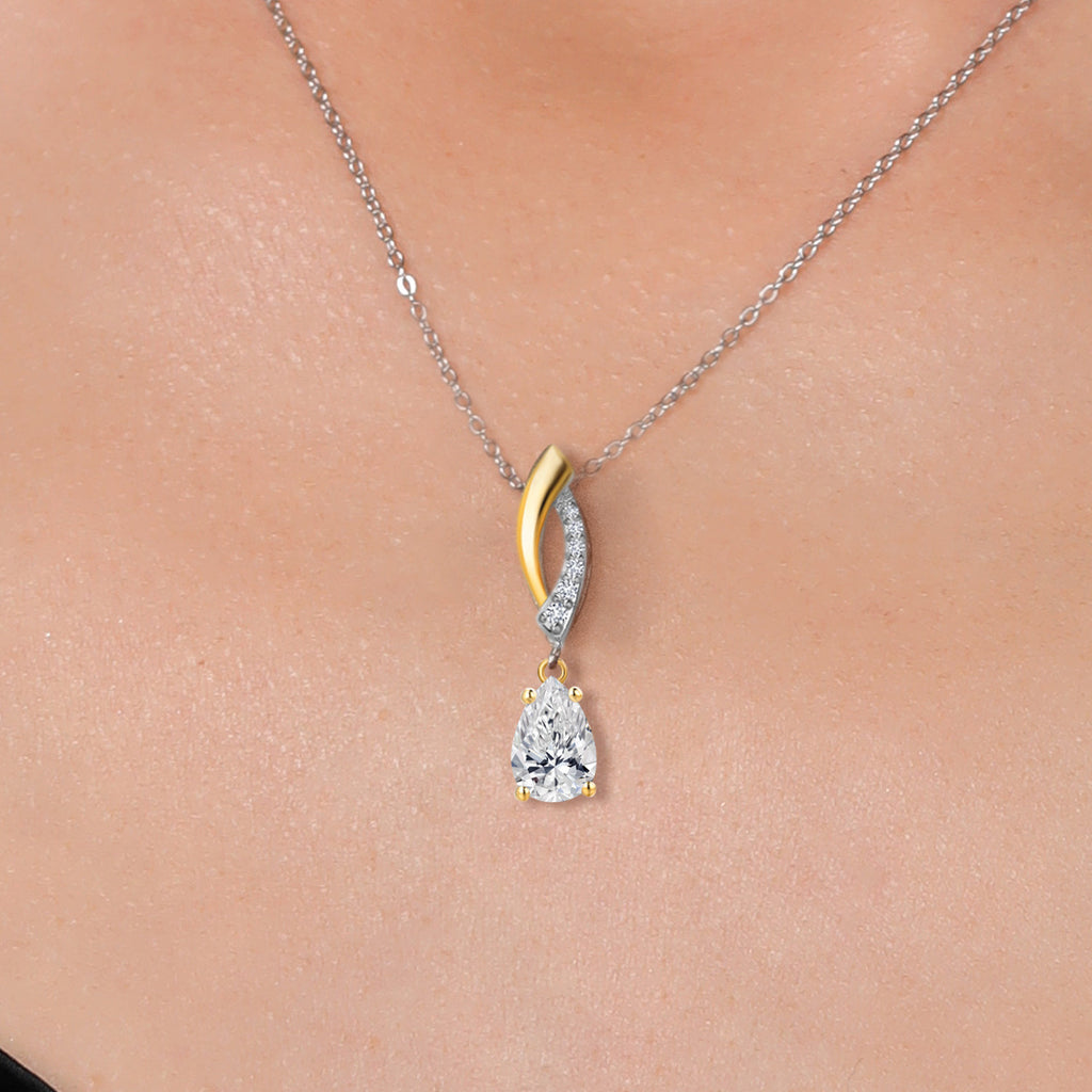 White Lab Grown Diamond - April_Pendant in 925 Sterling Silver and 10K Yellow Gold