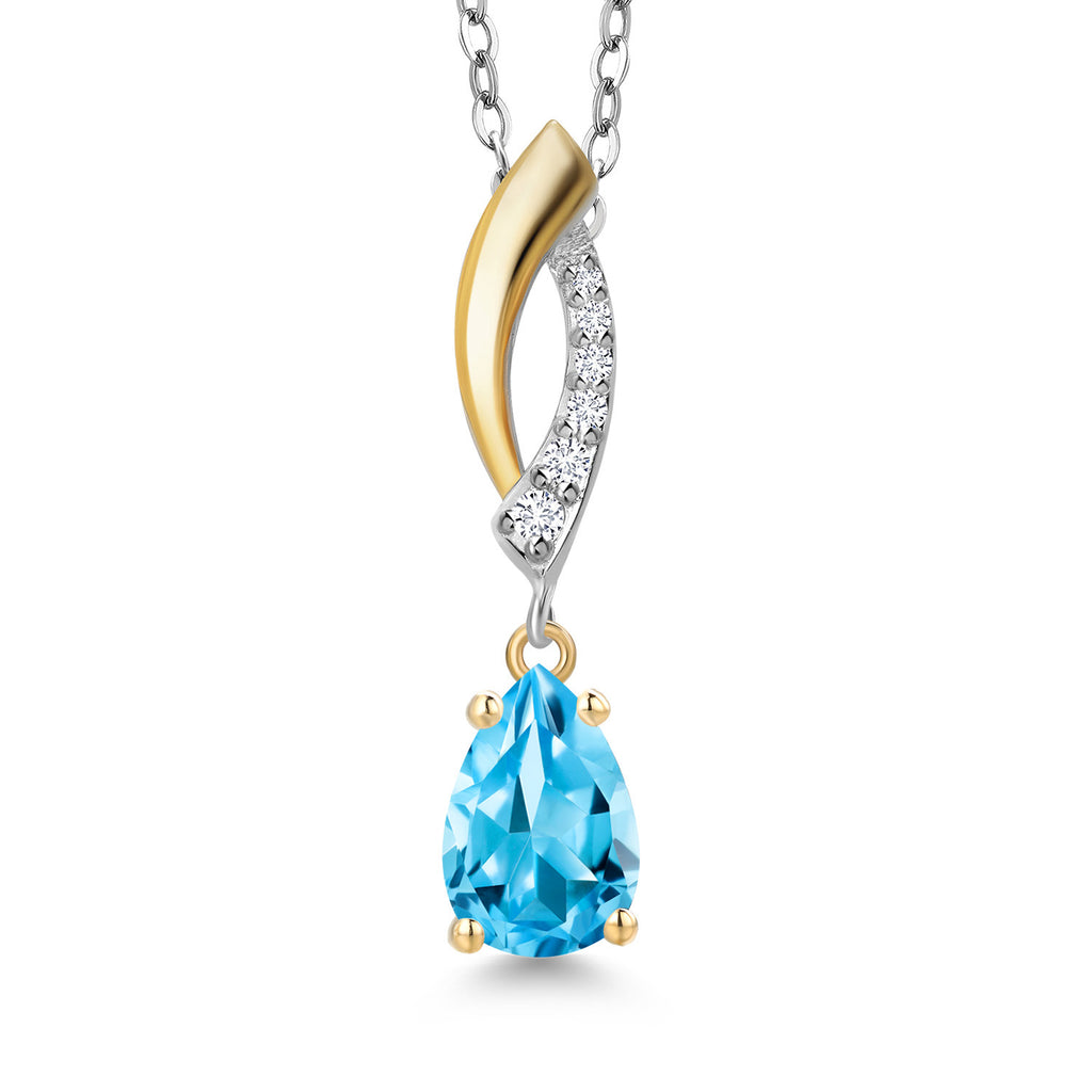Swiss Blue Topaz - November_Pendant in 925 Sterling Silver and 10K Yellow Gold