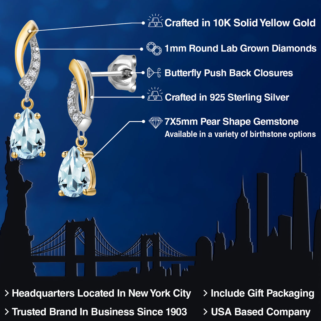 Aquamarine - March_Earrings in 925 Sterling Silver and 10K Yellow Gold