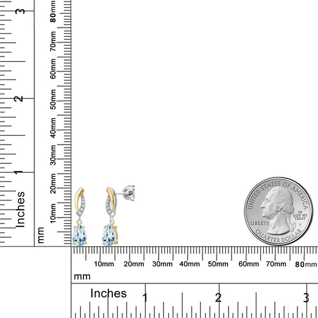 Aquamarine - March_Earrings in 925 Sterling Silver and 10K Yellow Gold