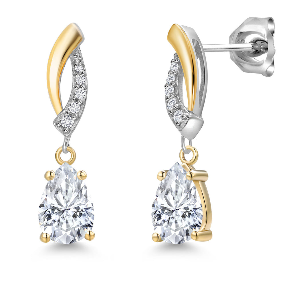 White Moissanite - April_Earrings in 925 Sterling Silver and 10K Yellow Gold