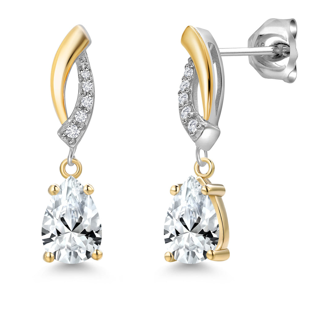 White Created Sapphire - September_Earrings in 925 Sterling Silver and 10K Yellow Gold