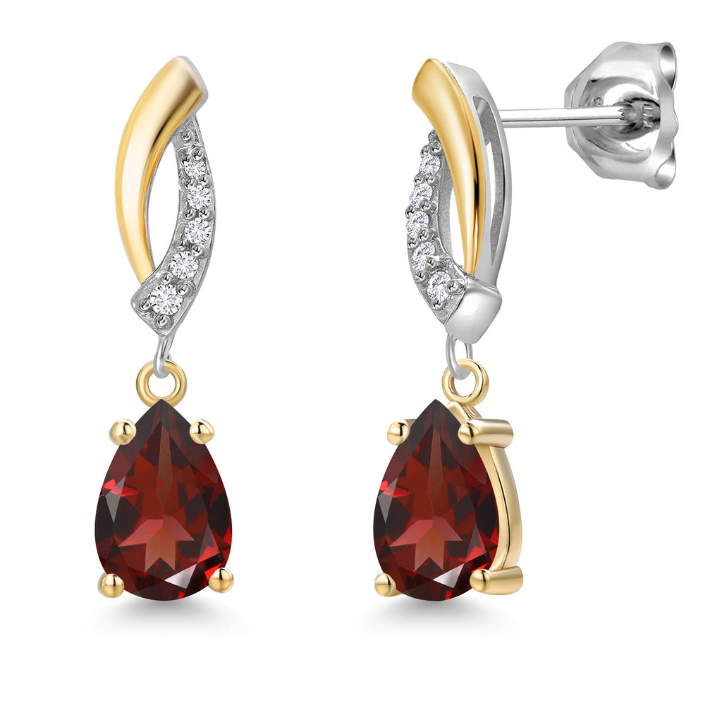 Garnet - January_Earrings in 925 Sterling Silver and 10K Yellow Gold
