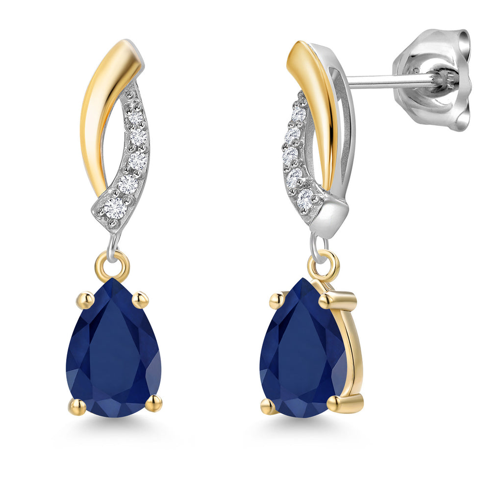 Blue Sapphire - September_Earrings in 925 Sterling Silver and 10K Yellow Gold