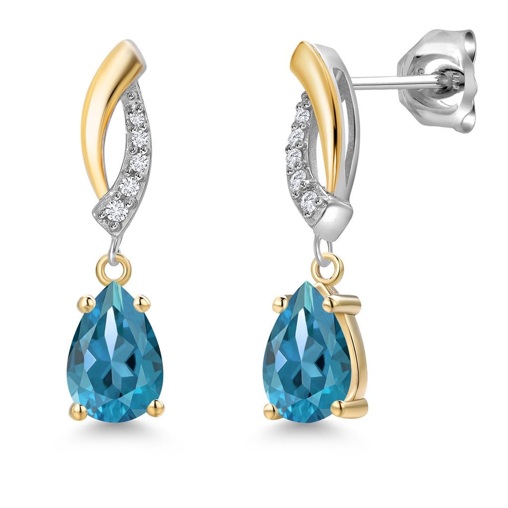 London Blue Topaz - November_Earrings in 925 Sterling Silver and 10K Yellow Gold