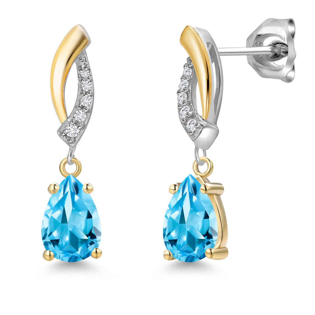 Swiss Blue Topaz - November_Earrings in 925 Sterling Silver and 10K Yellow Gold