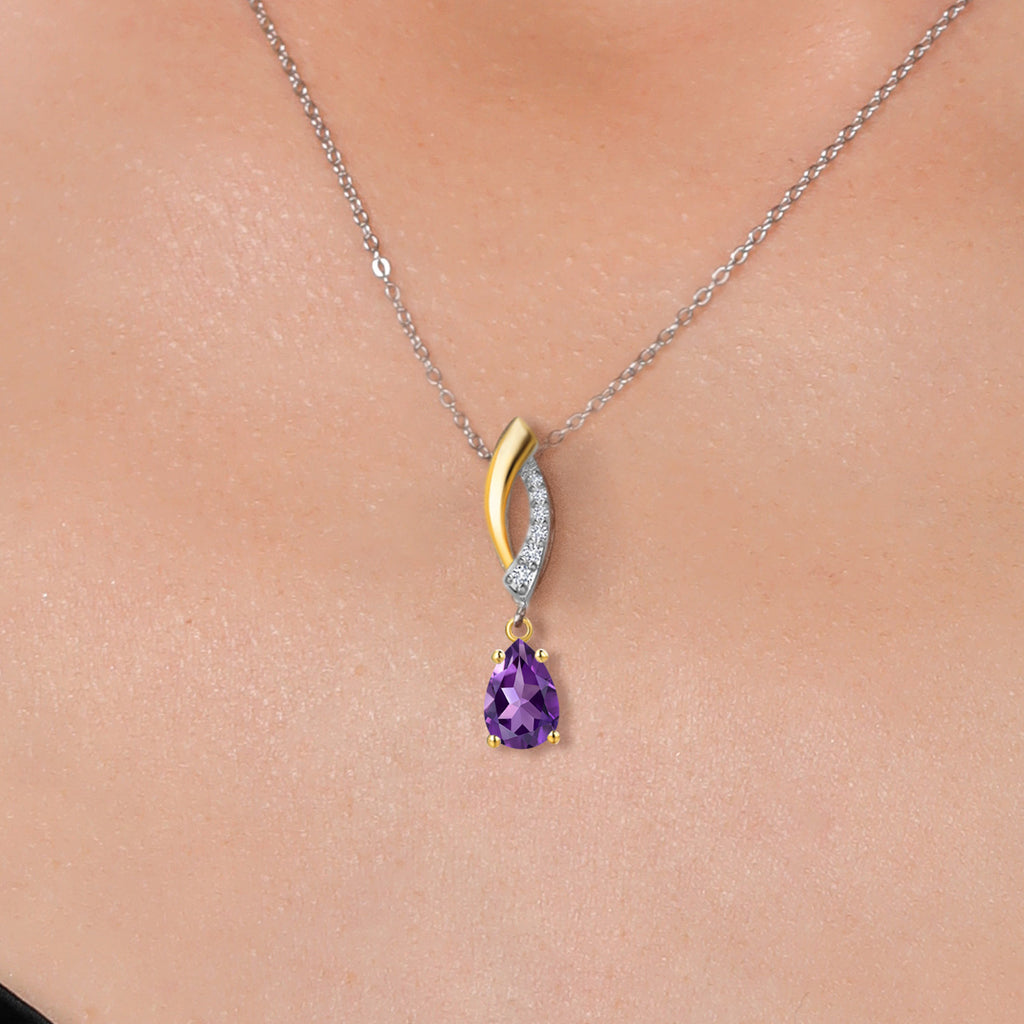 Amethyst - February_Pendant in 925 Sterling Silver and 10K Yellow Gold