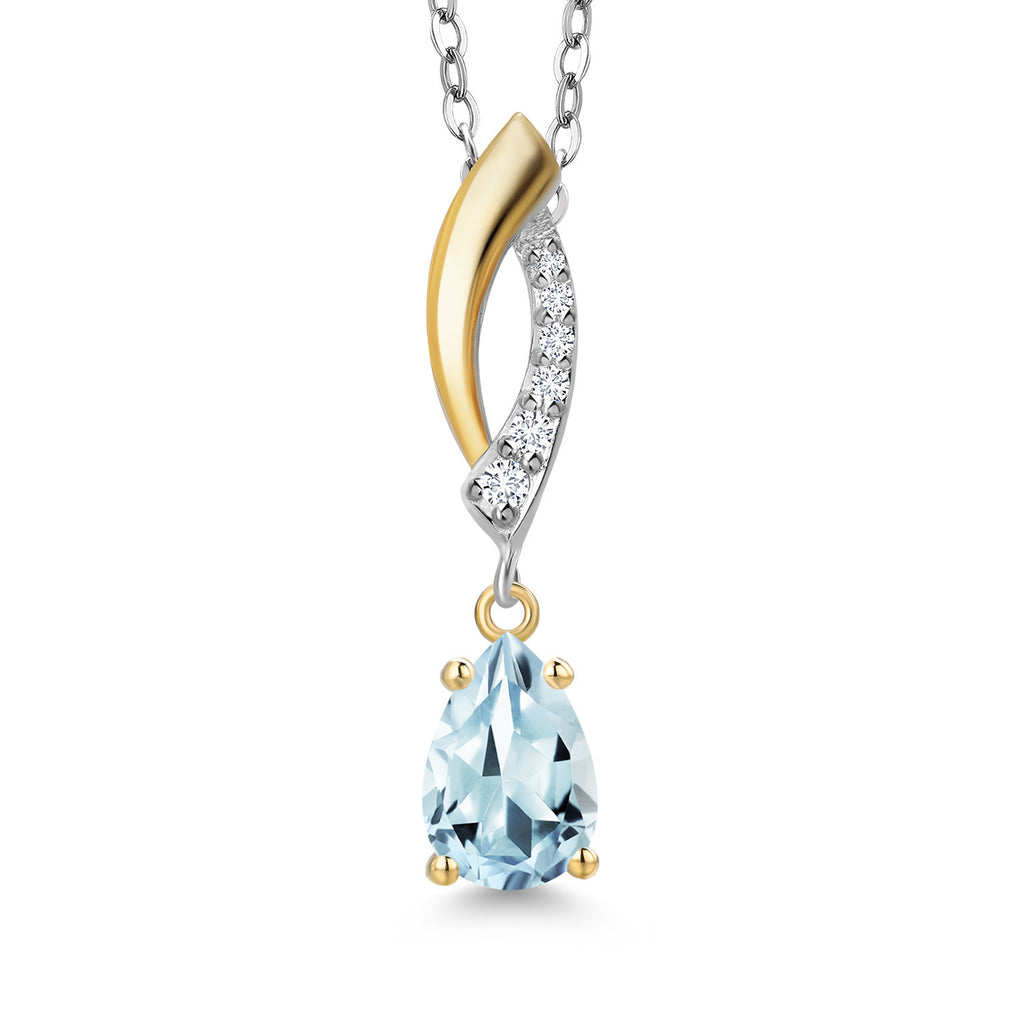 Aquamarine - March_Pendant in 925 Sterling Silver and 10K Yellow Gold