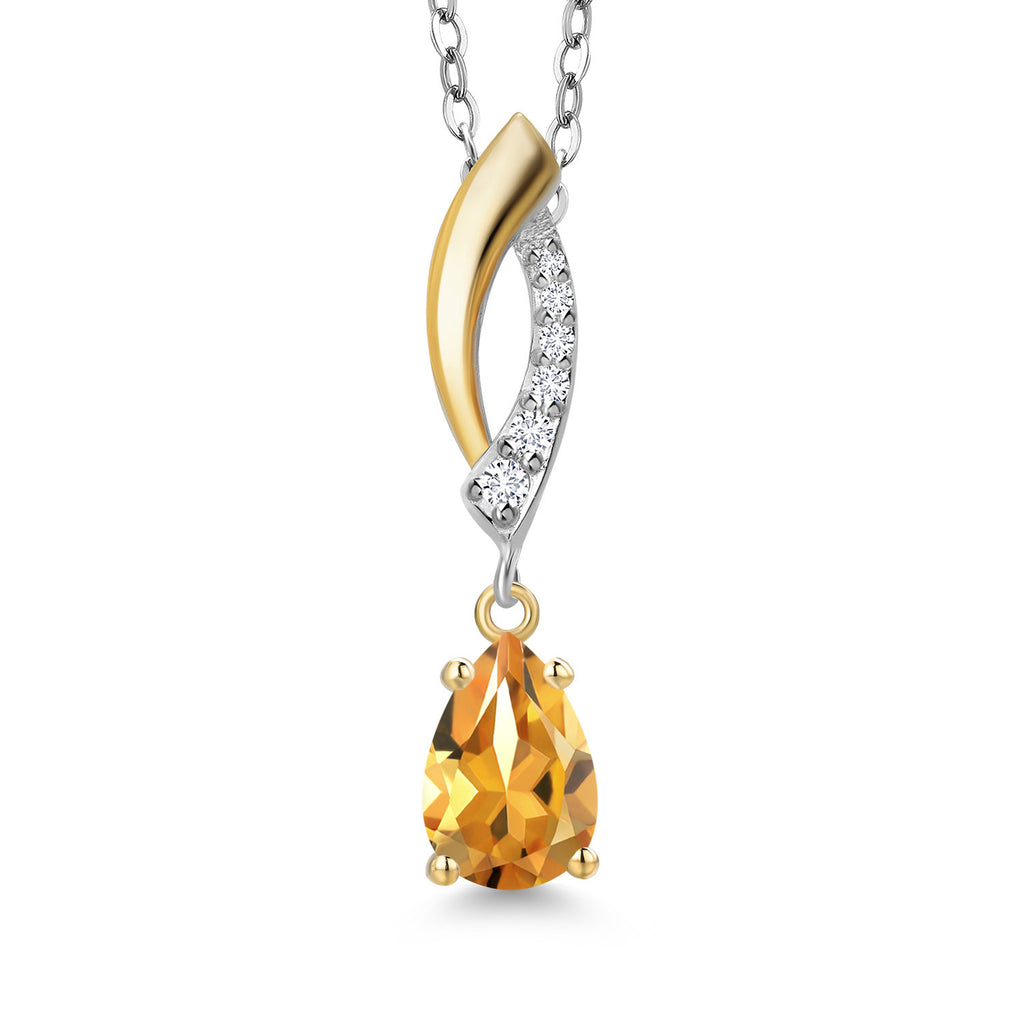 Citrine - November_Pendant in 925 Sterling Silver and 10K Yellow Gold