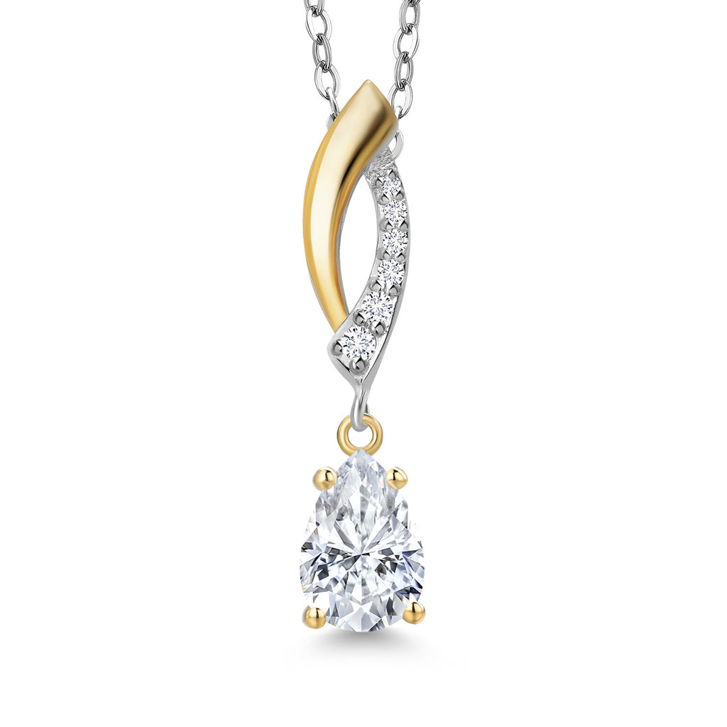 White Moissanite - April_Pendant in 925 Sterling Silver and 10K Yellow Gold