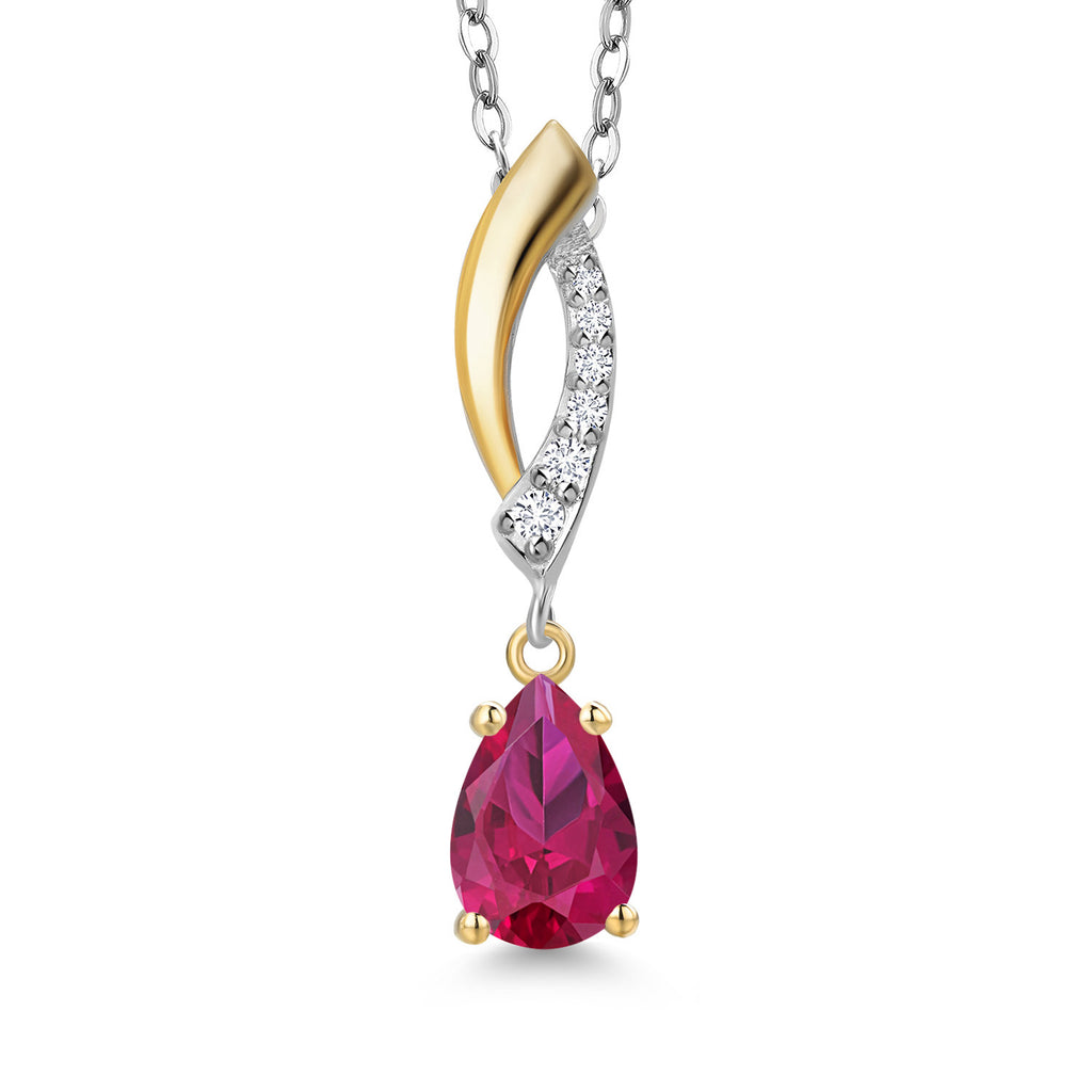 Created Ruby - July_Pendant in 925 Sterling Silver and 10K Yellow Gold