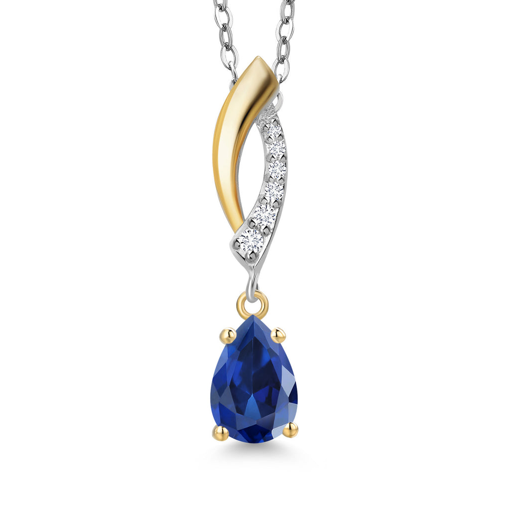 Blue Created Sapphire - September_Pendant in 925 Sterling Silver and 10K Yellow Gold