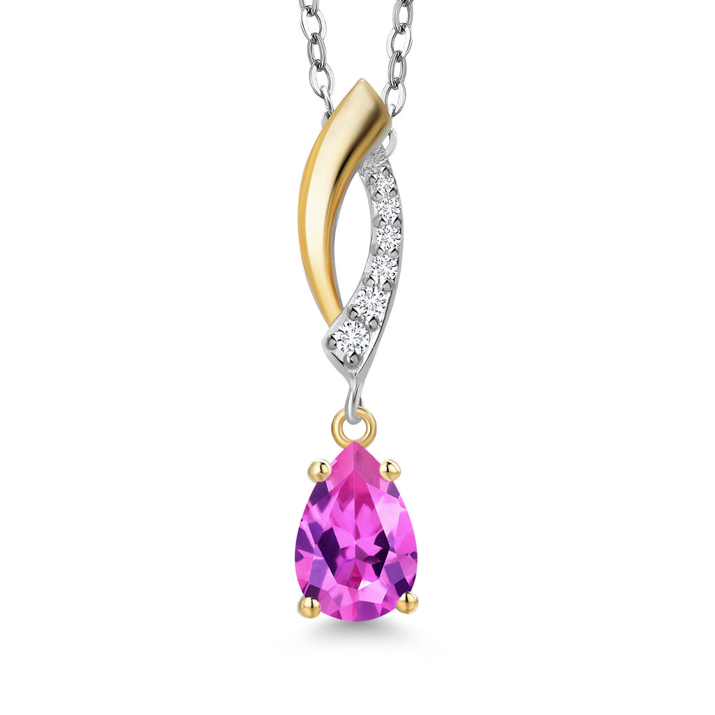 Pink Created Sapphire - September_Pendant in 925 Sterling Silver and 10K Yellow Gold