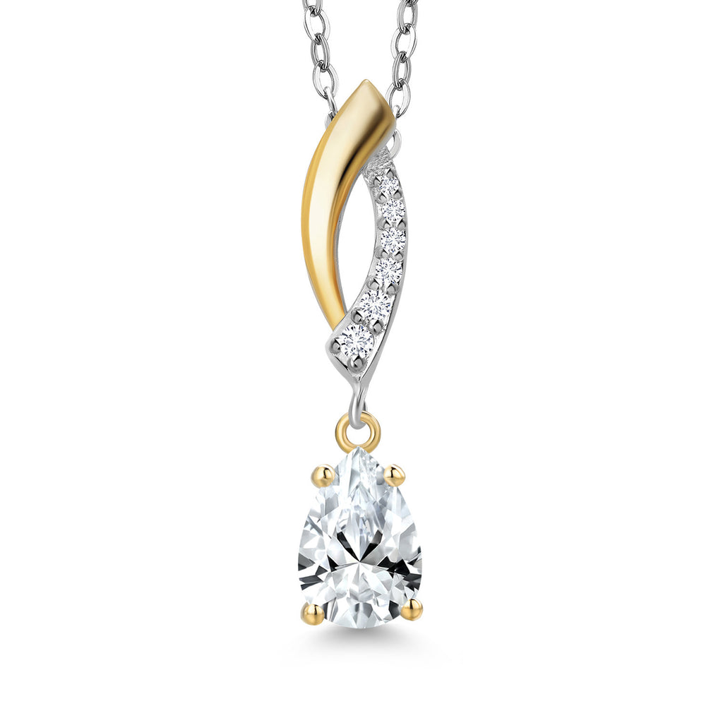 White Created Sapphire - September_Pendant in 925 Sterling Silver and 10K Yellow Gold