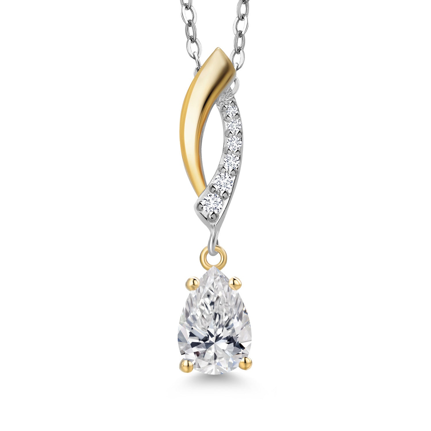 925 Silver and 10K Yellow Gold Lab Grown Diamond Teardrop Pendant Necklace for Women | 0.55 Cttw | Pear Shape 7X5MM | DEF Color | VVS-VS Clarity | With 18 Inch Chain