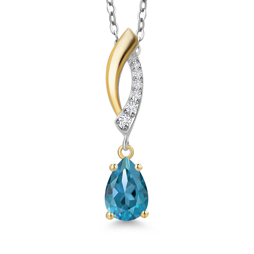 London Blue Topaz - November_Pendant in 925 Sterling Silver and 10K Yellow Gold
