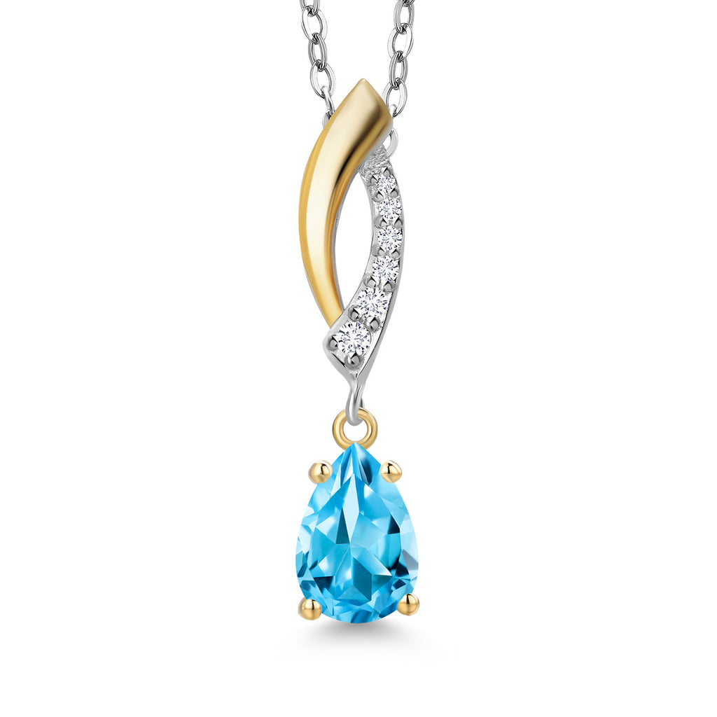 Swiss Blue Topaz - November_Pendant in 925 Sterling Silver and 10K Yellow Gold