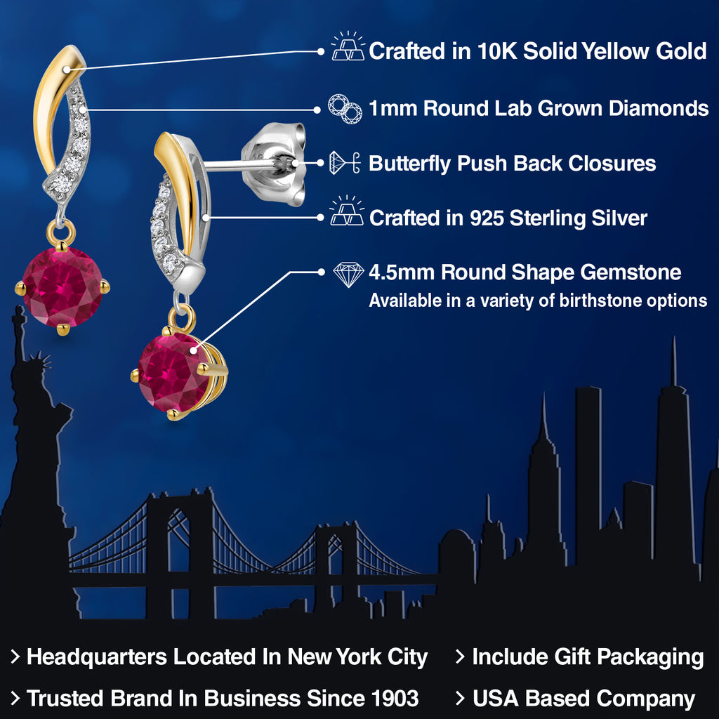 Created Ruby - July_Earrings in 925 Sterling Silver and 10K Yellow Gold
