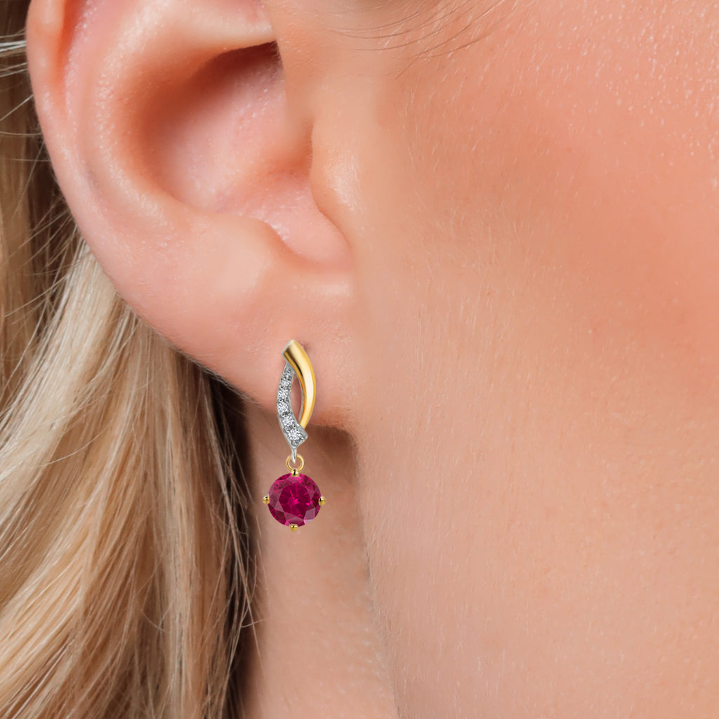 Created Ruby - July_Earrings in 925 Sterling Silver and 10K Yellow Gold