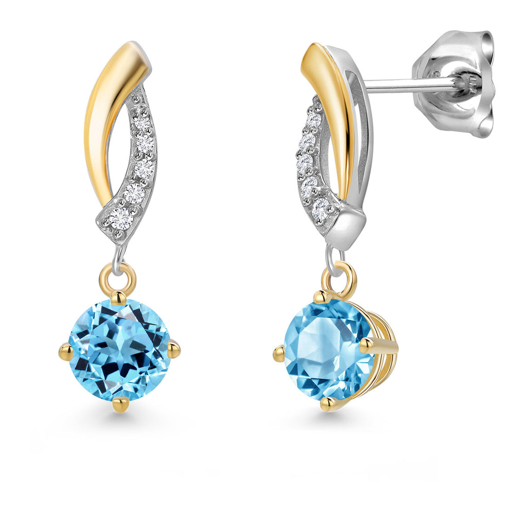Swiss Blue Topaz - November_Earrings in 925 Sterling Silver and 10K Yellow Gold