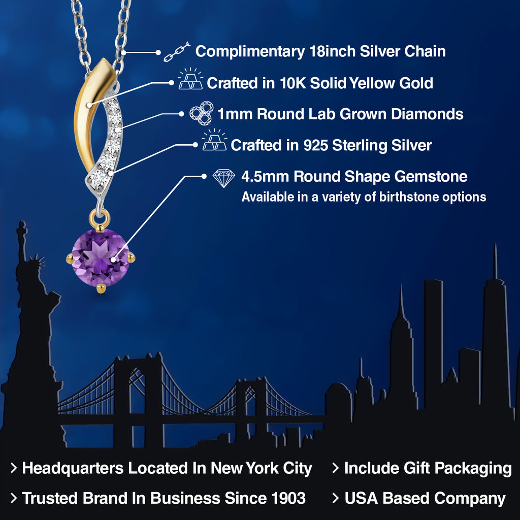 Amethyst - February_Pendant in 925 Sterling Silver and 10K Yellow Gold