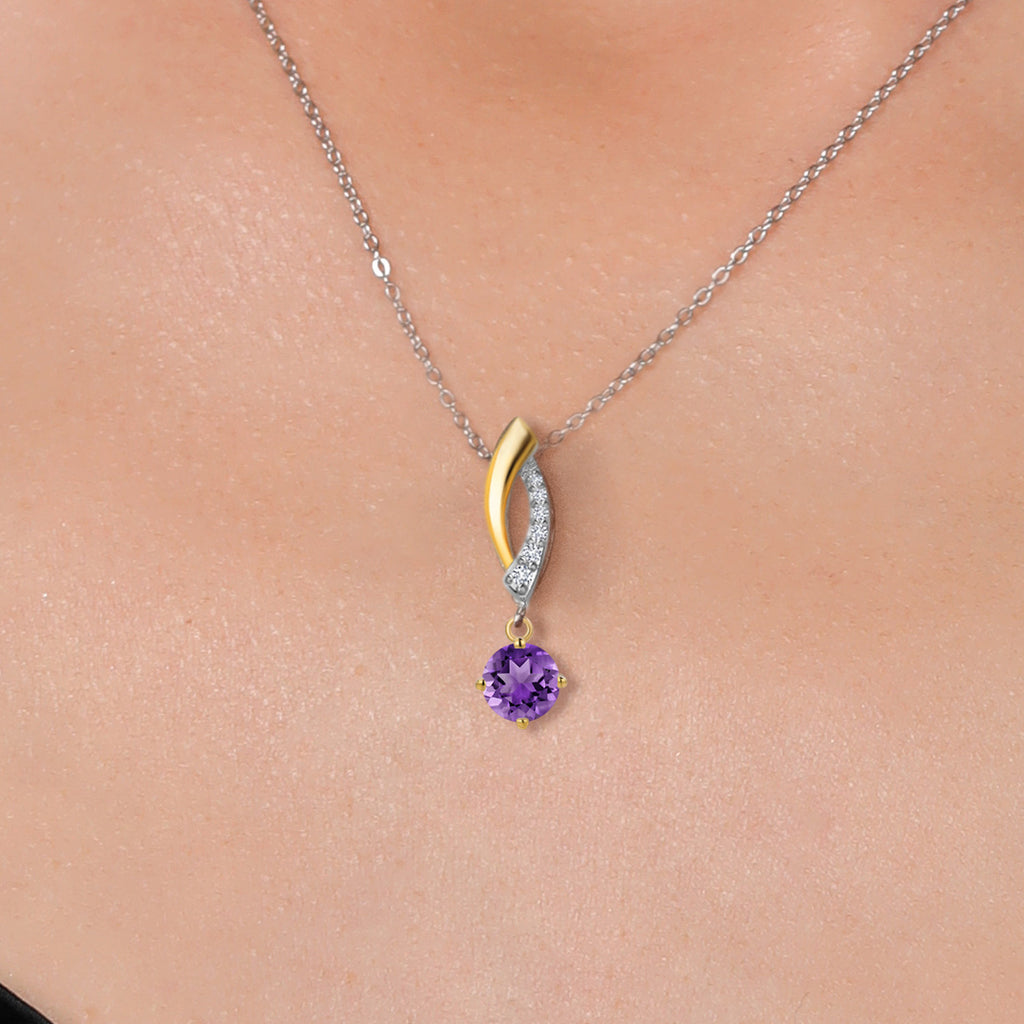 Amethyst - February_Pendant in 925 Sterling Silver and 10K Yellow Gold