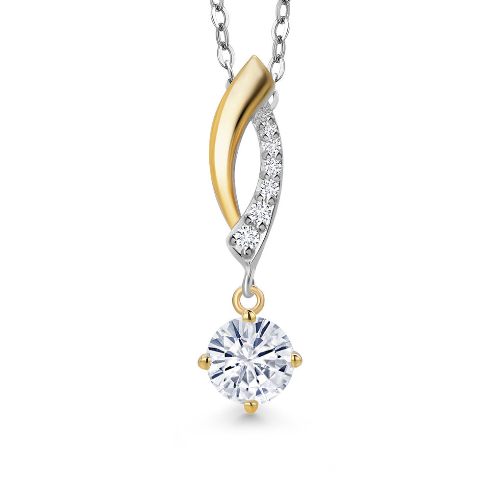White Moissanite - April_Pendant in 925 Sterling Silver and 10K Yellow Gold