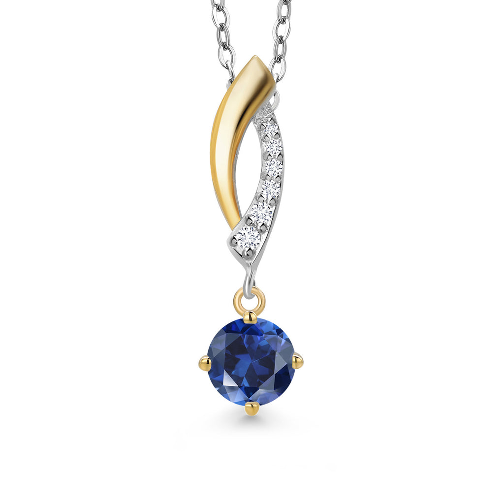 Blue Created Sapphire - September_Pendant in 925 Sterling Silver and 10K Yellow Gold
