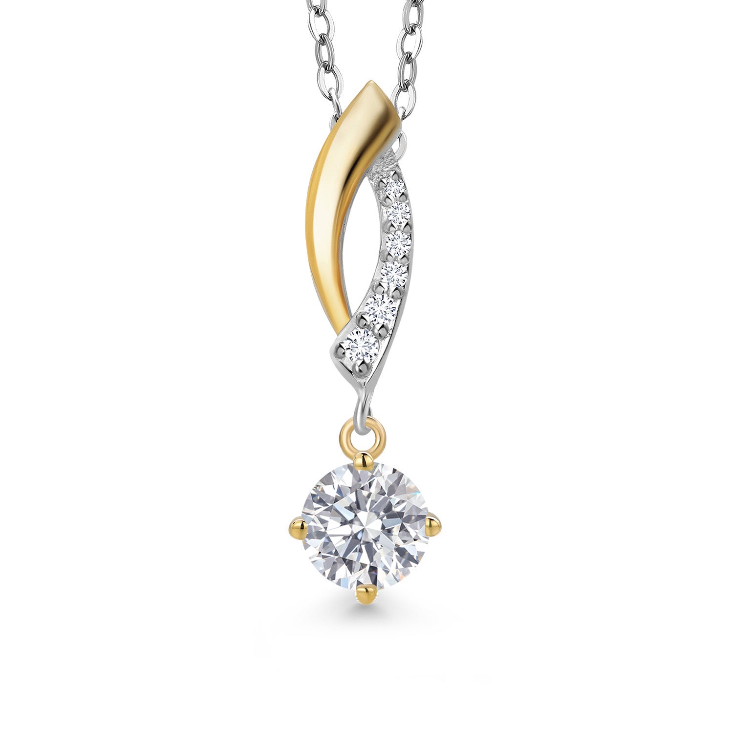 925 Silver and 10K Yellow Gold White Lab Grown Diamond Pendant Necklace for Women | 0.43 Cttw | Gemstone Birthstone | Round 4.5MM | DEF Color | VVS-VS Clarity | With 18 Inch Chain