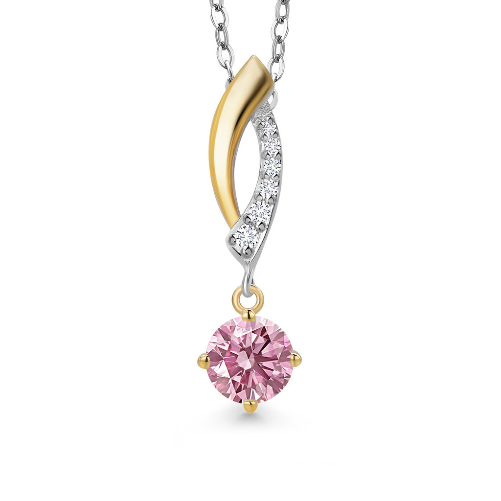 Pink Lab Grown Diamond - April_Pendant in 925 Sterling Silver and 10K Yellow Gold