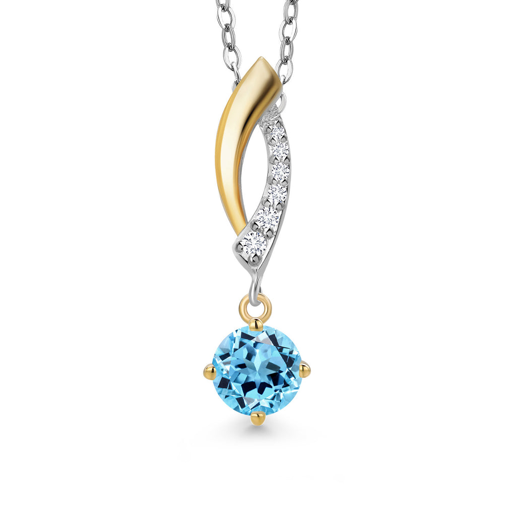 Swiss Blue Topaz - November_Pendant in 925 Sterling Silver and 10K Yellow Gold