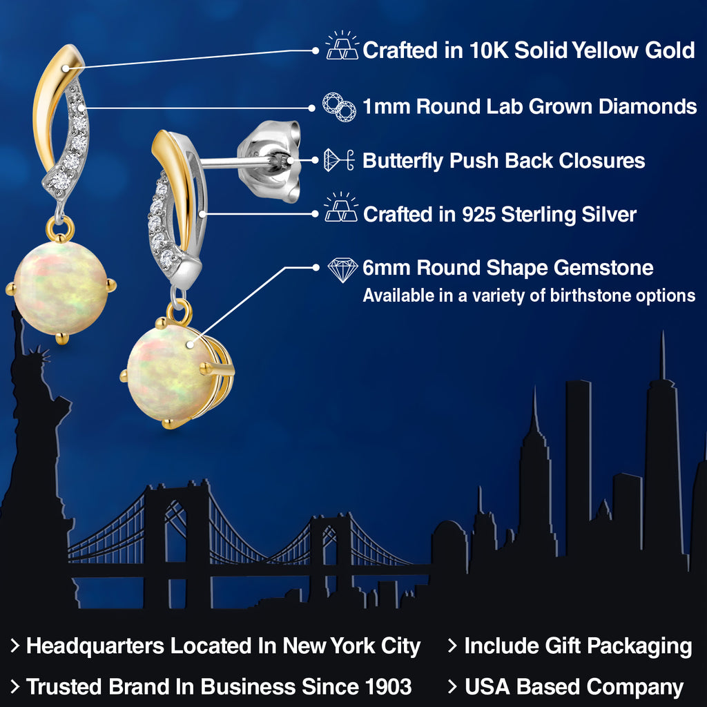 Ethiopian Opal-Cabochon - October_Earrings in 925 Sterling Silver and 10K Yellow Gold