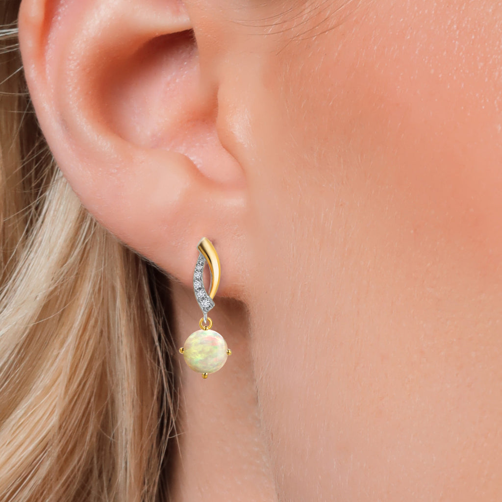 Ethiopian Opal-Cabochon - October_Earrings in 925 Sterling Silver and 10K Yellow Gold