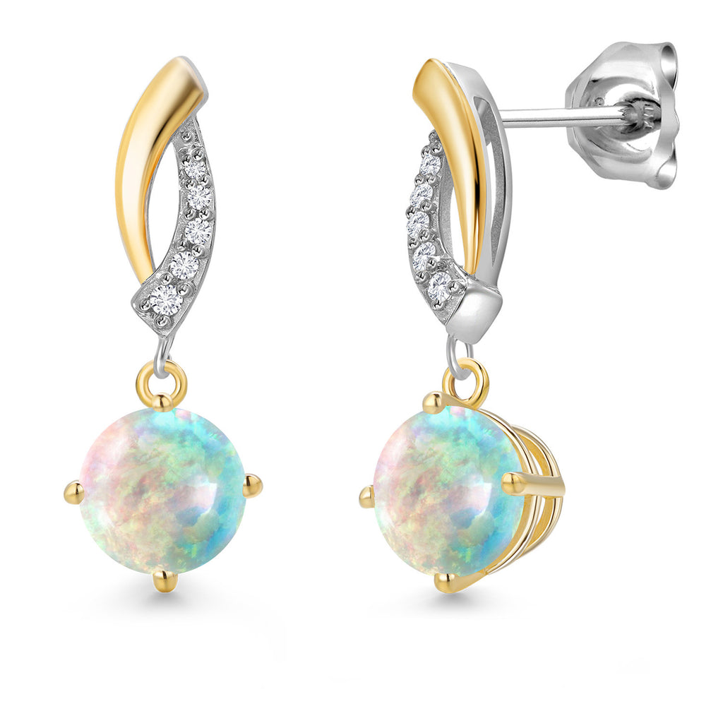 White Opal-Cabochon - October_Earrings in 925 Sterling Silver and 10K Yellow Gold