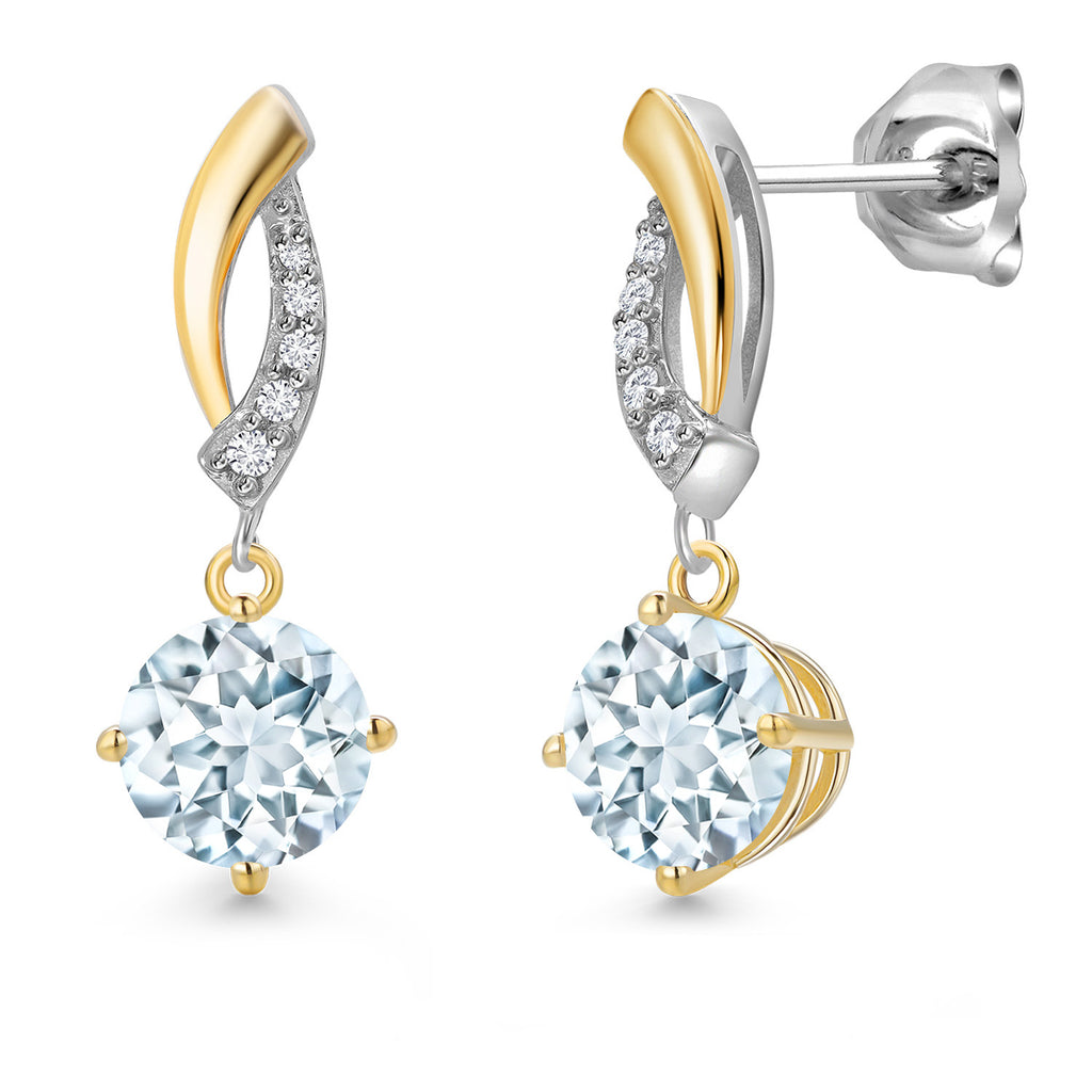 Aquamarine - March_Earrings in 925 Sterling Silver and 10K Yellow Gold